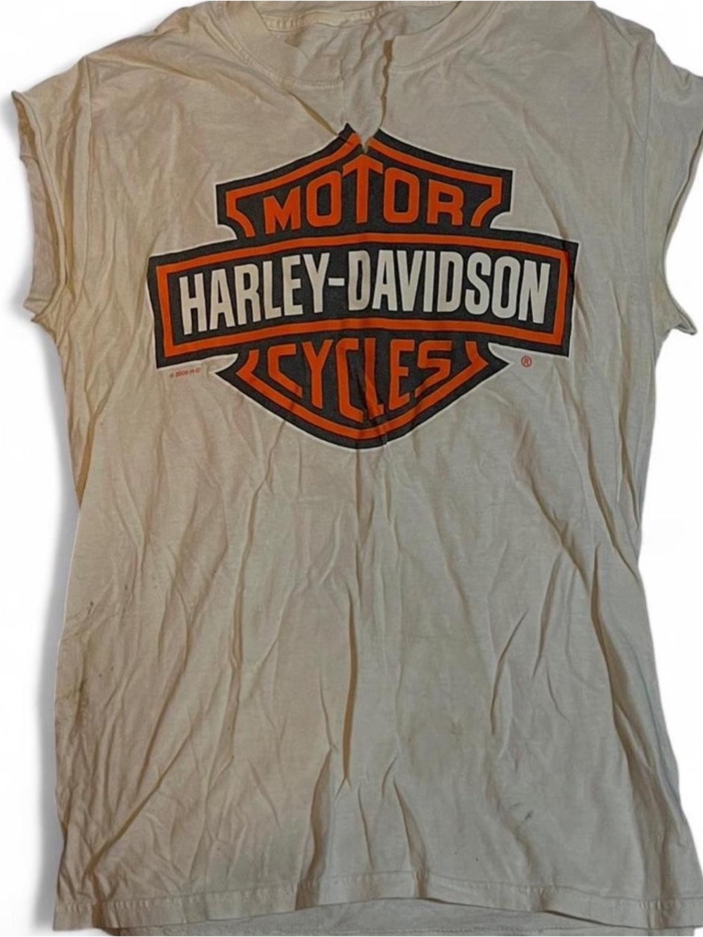 Vintage Harley Davidson Sleeveless Muscle Tee Cream White Biker Cutoff S